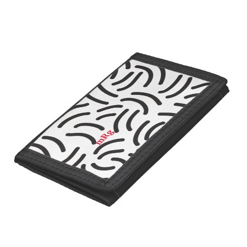 Black  White Abstract Commas with Monogram  Trifold Wallet