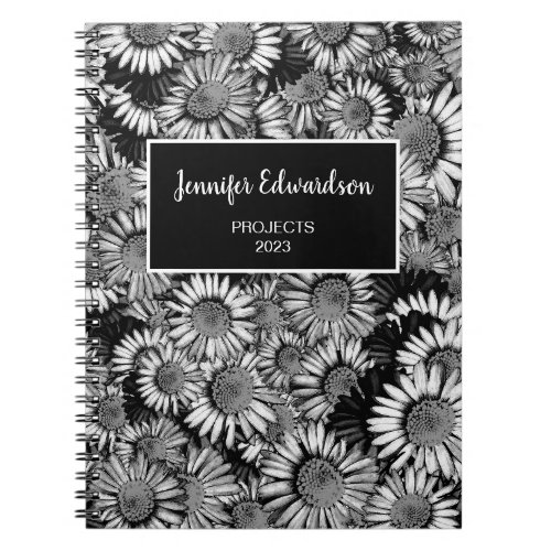 Black white abstract daisy pattern professional notebook