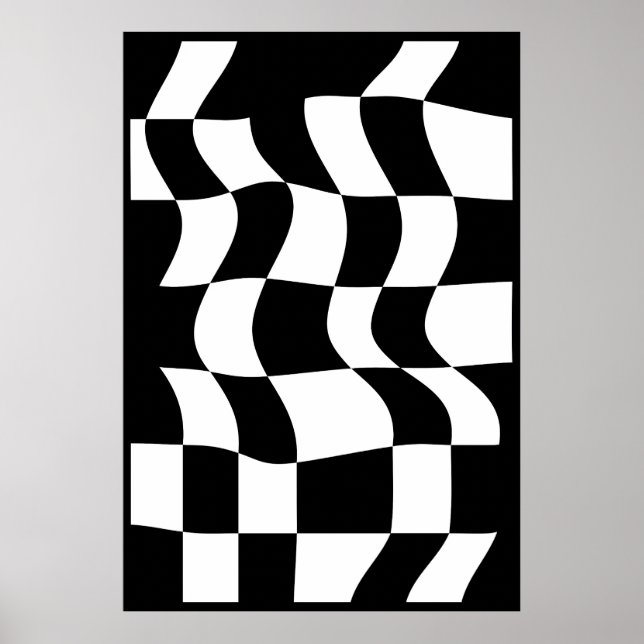 Black & White Abstract Distorted Checker Poster (Front)