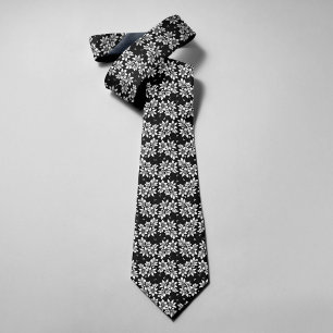 Black & White Abstract Floral Illustration Art Neck Tie