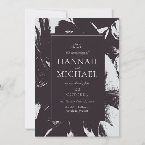 Black White Abstract Floral Invitation