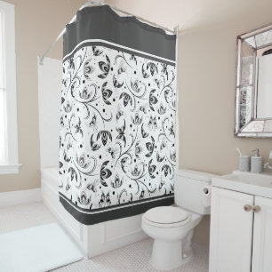 Black & White Abstract Flower Pattern Shower Curtain