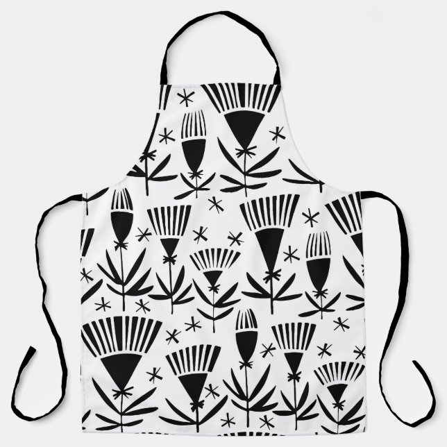 Black White Abstract Flowers: Elegant Pattern Apron (Front)