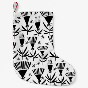 Black White Abstract Flowers: Elegant Pattern Small Christmas Stocking