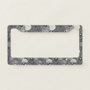 Black White Abstract Flowing Lines Geometric License Plate Frame