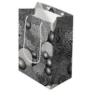 Black White Abstract Flowing Lines Geometric Medium Gift Bag