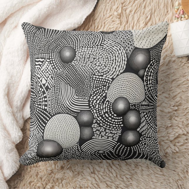 Black White Abstract Flowing Lines Geometric Throw Pillow (Blanket)
