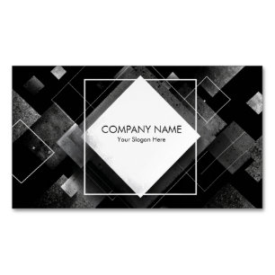 Black White Abstract Geometric Diamond Texture Business Card Magnet
