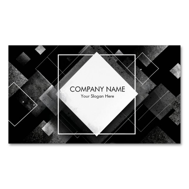 Black White Abstract Geometric Diamond Texture Business Card Magnet (Front)