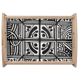 Black White Abstract Geometric Pattern Serving Tray
