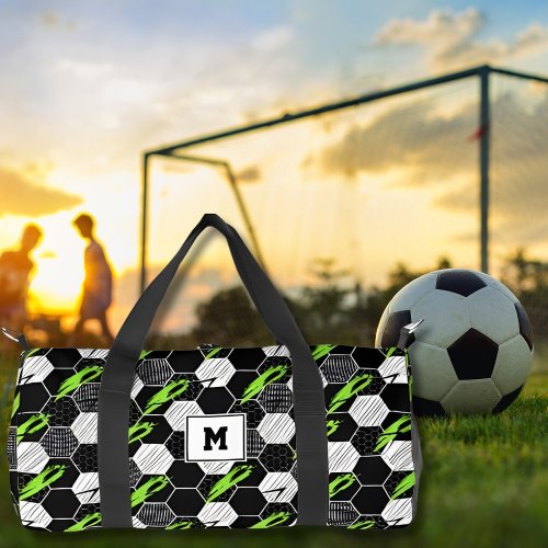 Black  White Abstract Geometric Soccer Sports Duffle Bag