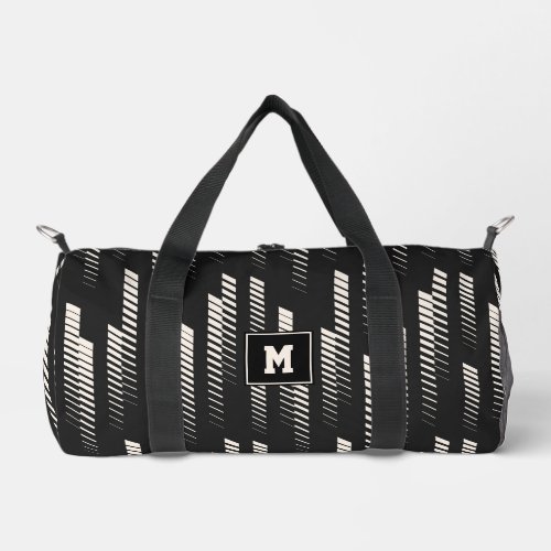 Black  White Abstract Geometric Stripes Sports  Duffle Bag