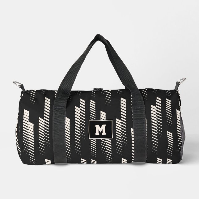Black & White Abstract Geometric Stripes Sports  Duffle Bag (Front)