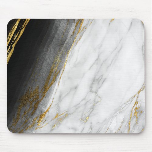 Black White Abstract Gray Carrara Gold Marble Mouse Pad