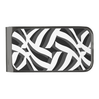 Black White Abstract Gunmetal Finish Money Clip