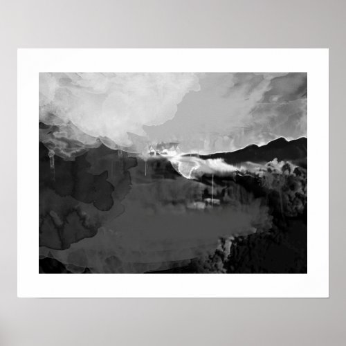 black white abstract landscape poster