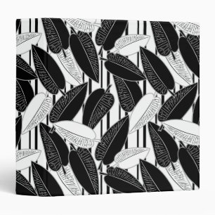 Black white, abstract, leaves 3 ring binder