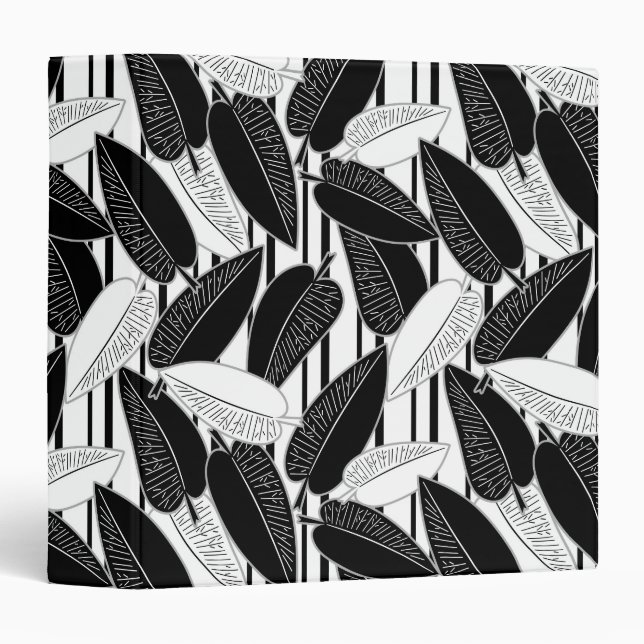 Black white, abstract, leaves 3 ring binder (Front/Spine)