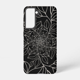 Black white abstract leaves stem lines wavy samsung galaxy s21 case