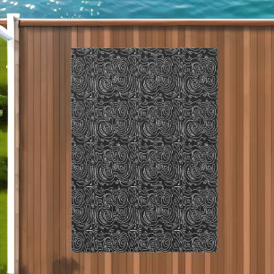 Black White Abstract Line Outdoor Rug