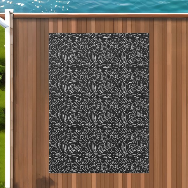Black White Abstract Line  Outdoor Rug (Insitu (Outdoor 2))