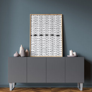 Black White Abstract Lines Shapes Quirky Pattern Poster