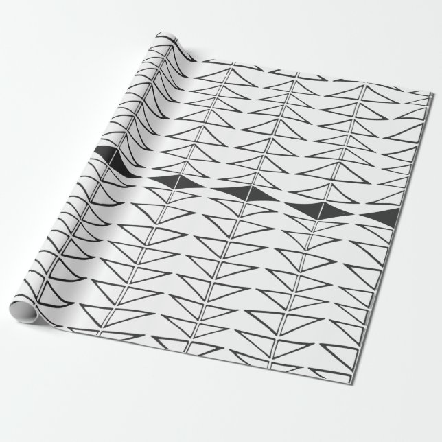Black White Abstract Lines Shapes Quirky Pattern Wrapping Paper (Unrolled)