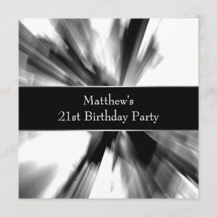 Black White Abstract Mans 21st Birthday Invitation
