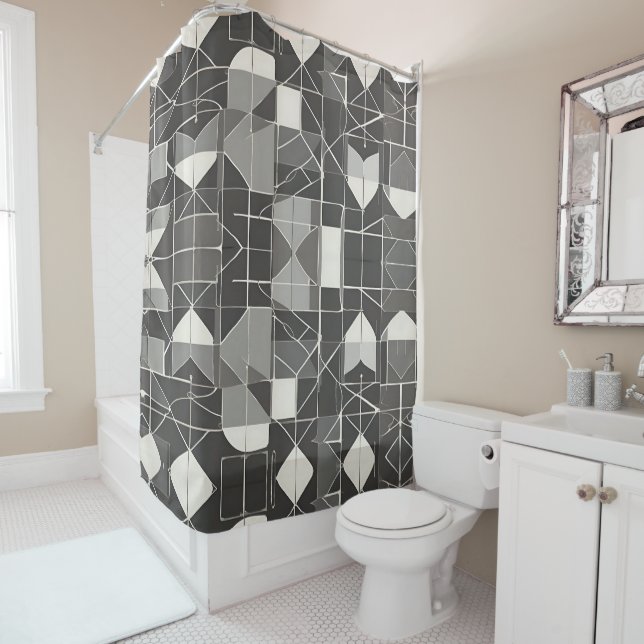 Black & White Abstract : Minimalist Style Shower Curtain (In Situ)