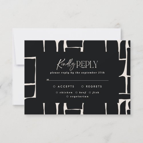 Black white abstract modern simple wedding RSVP Invitation