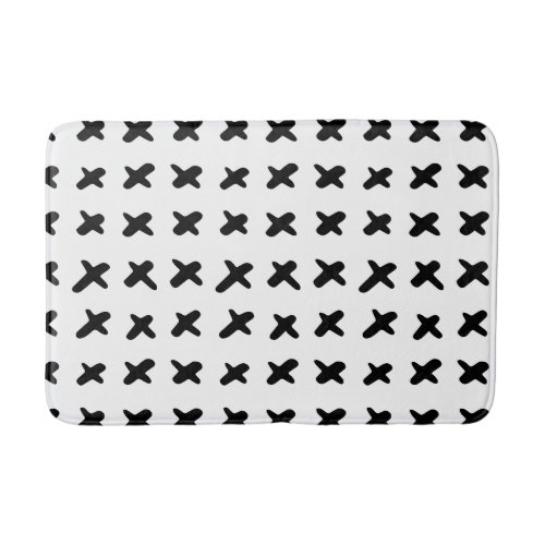 Black  White Abstract Modern Swiss Cross Bath Mat