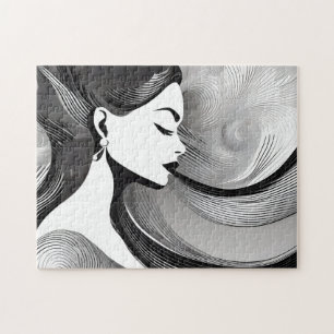Black & White Abstract Modern Thinking Woman Jigsaw Puzzle