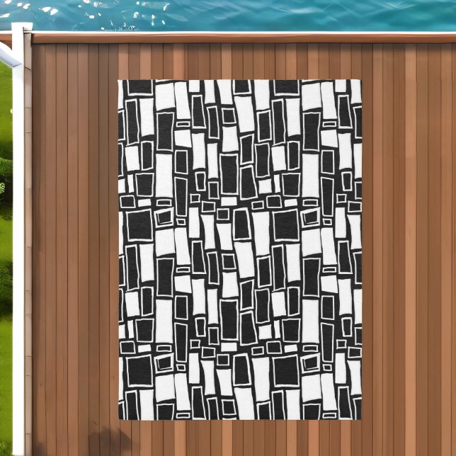 Black White Abstract Mosaic Outdoor Rug (Insitu (Outdoor 2))