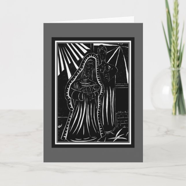 Black White Abstract Nativity Religious Christmas Holiday Card (Front)