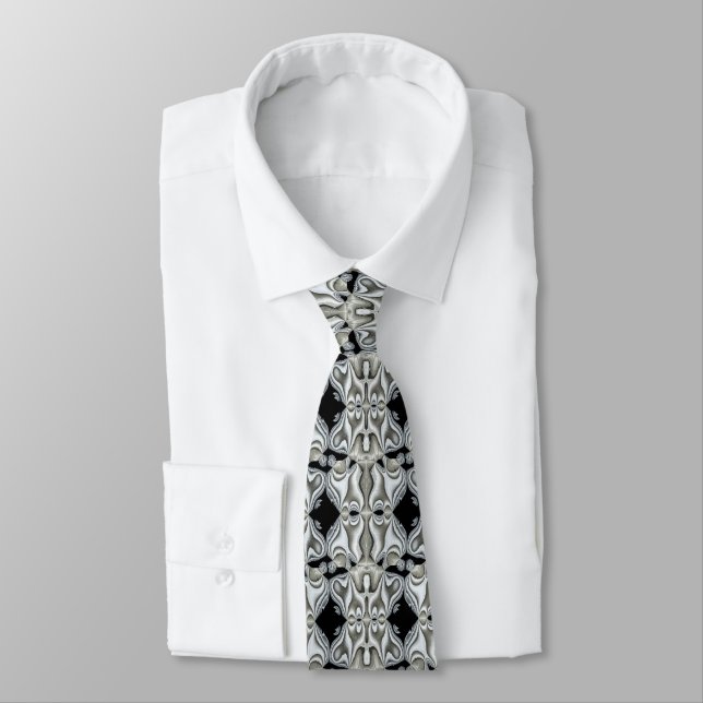Black & White Abstract Neck Tie (Tied)