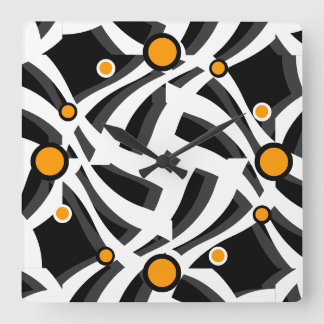 Black White Abstract Orange Wall Clock