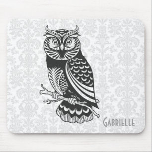 Black & White Abstract Owl Mouse Pad