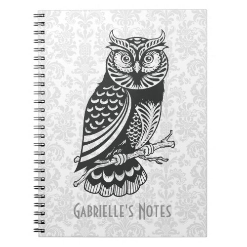 Black  White Abstract Owl Notebook