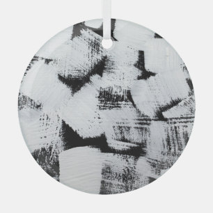 Black white, abstract painted canvas. glass ornament