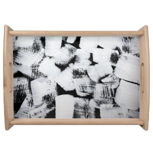 Black white, abstract painted canvas. serving tray