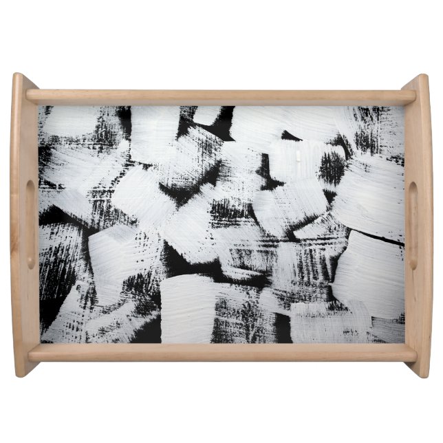 Black white, abstract painted canvas. serving tray (Front)