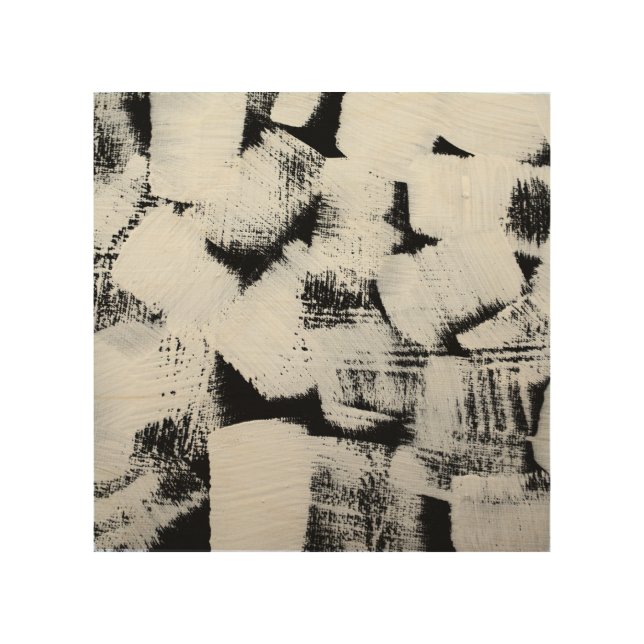 Black white, abstract painted canvas. wood wall art (Front)
