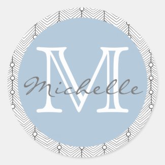 Black & White Abstract Pattern Blue Monogram