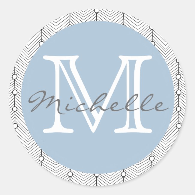 Black & White Abstract Pattern Blue Monogram