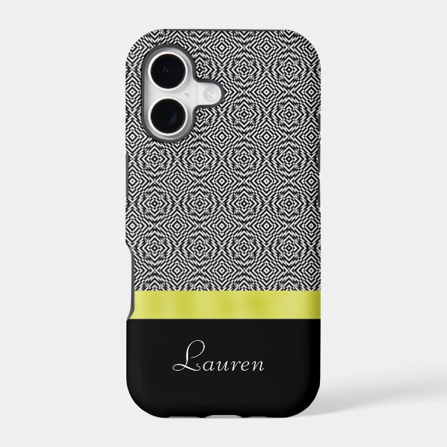 Black White Abstract Pattern Gold Ribbon Case-Mate iPhone Case (Back)