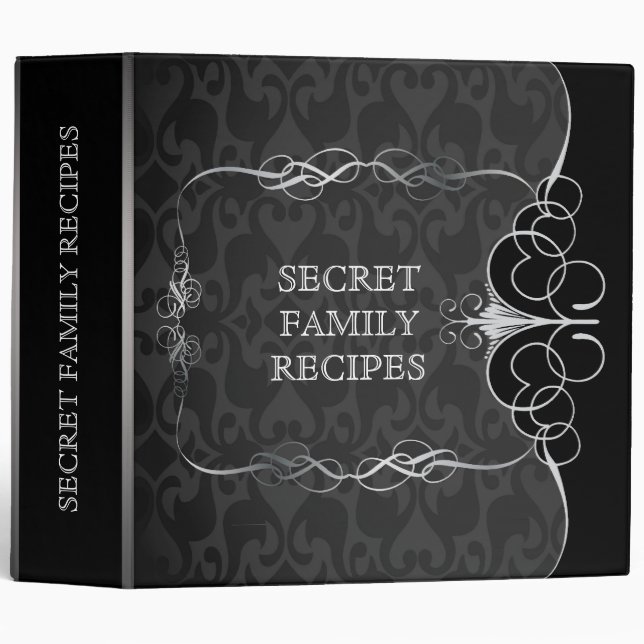 Black & White Abstract Pattern+Swirls Recipes 3 Ring Binder (Front/Spine)