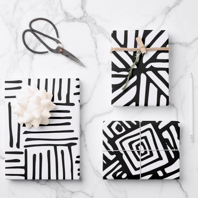 Black & White Abstract Pattern Wrapping Paper Sheets (Front)