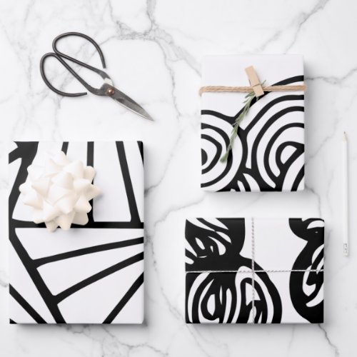 Black  White Abstract Pattern Wrapping Paper Sheets