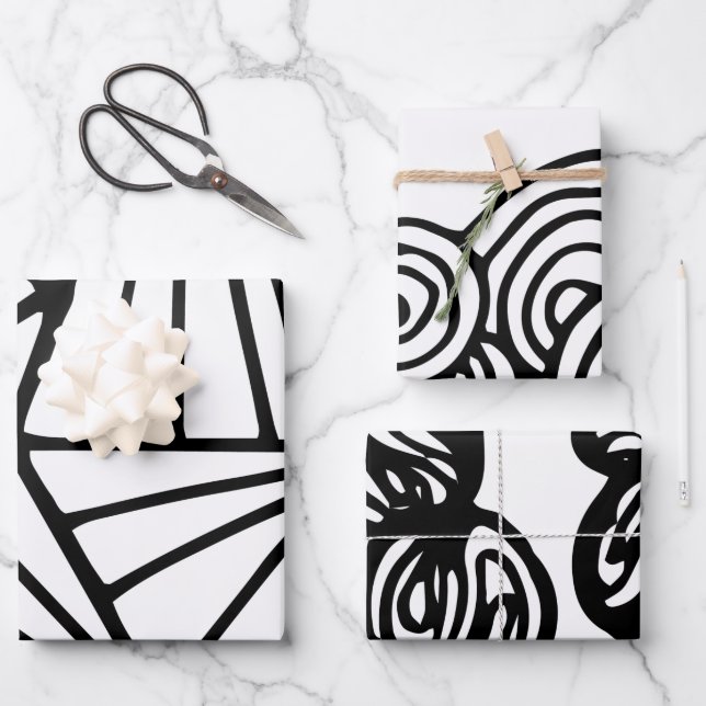 Black & White Abstract Pattern Wrapping Paper Sheets (Front)
