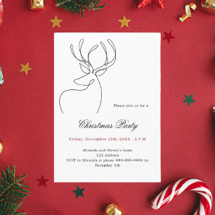 Black white abstract reindeer Christmas Party Invitation